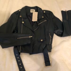 Navy/ grey leather jacket